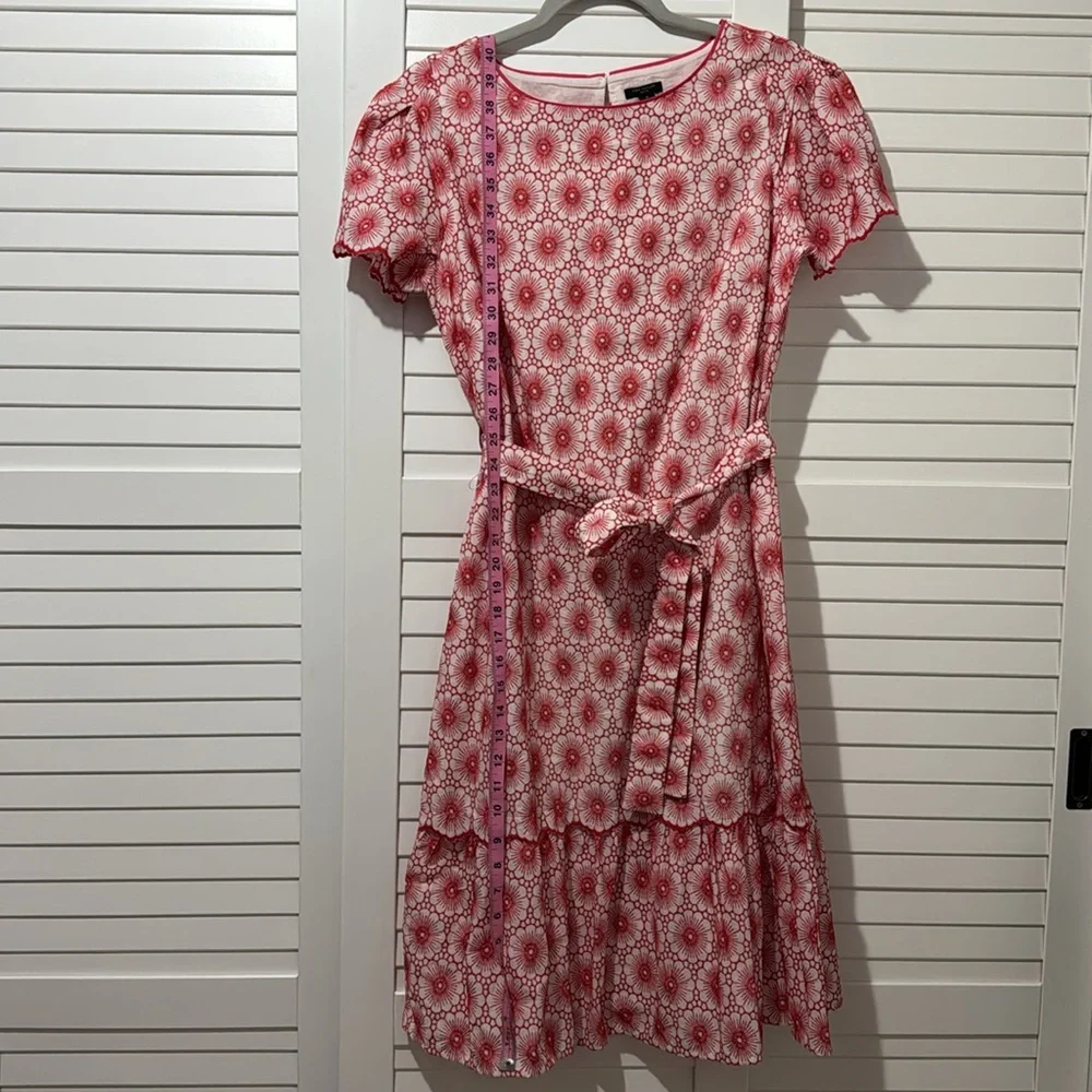 AnnTaylor floral midi dress, belted, floral embroidery, red and white, size SP - Picture 4 of 8